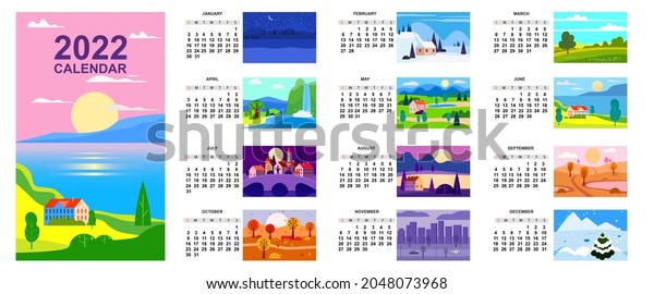 2022 Calendar Landscape Natural Backgrounds Four Stock Vector (Royalty ...