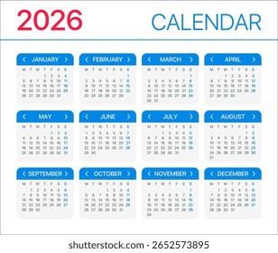 Calendário 2022 - de segunda a domingo - Modelo Vetorial