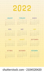 2022 calendar with multicolor cute childish design vertical format