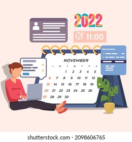 2022 calendar in November. Desktop Calendar Vector Template. Vector colorful illustration. 
