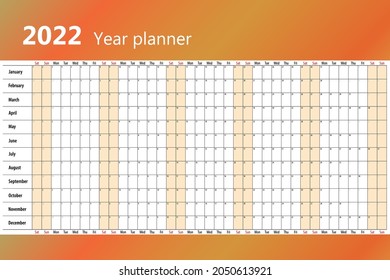 2022 calendar planner on one page. Vector template.