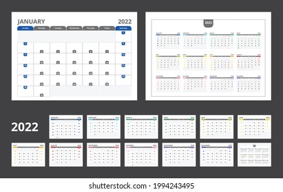 2022 calendar planner set for template corporate design week start on Sunday.