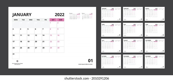 El calendario 2022 planificado para la semana de diseño corporativo de plantilla comienza el lunes.