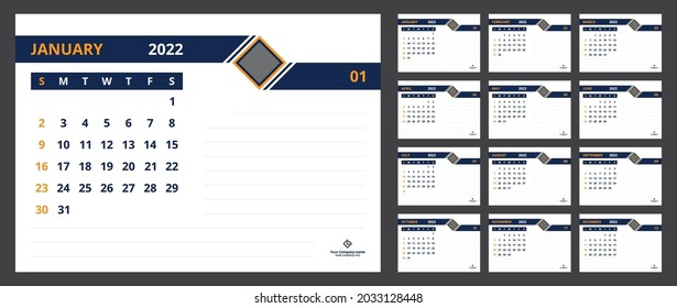 2022 calendar planner set for template corporate design week start on Sunday.