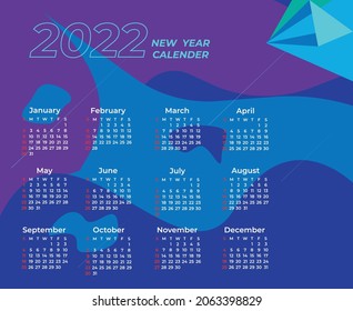 2022 calendar planner set for template corporate design week start on Sunday.