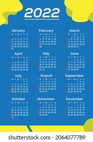 Conjunto de planificadores de calendario de 2022 para la semana de diseño corporativo de plantilla que comienza el domingo