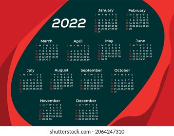 2022 calendar planner set for template corporate design week start on Sunday