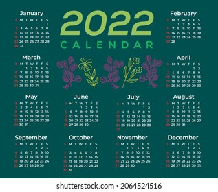 Conjunto de planificadores de calendario de 2022 para la semana de diseño corporativo de plantilla que comienza el domingo