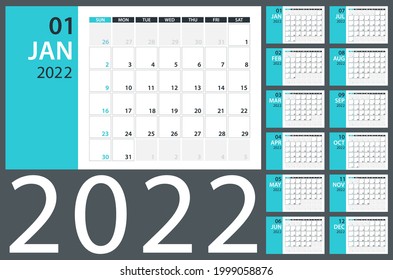 2022 Calendar Planner - vector illustration. Template. Mock up.