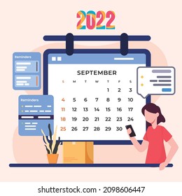 Kalender 2022 im September. Desktop-Kalender-Vektorvorlage. Vektorfarbige Illustration. 