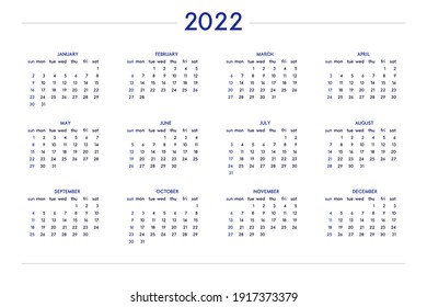 2022 calendar set in classic strict style. wall table calendar schedule, minimal restrained business design for notebook and planner. Week starts on sunday