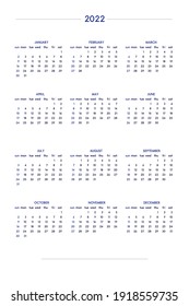 2022 calendar set in classic strict style. wall table calendar schedule, minimal restrained business design for notebook and planner. Week starts on sunday