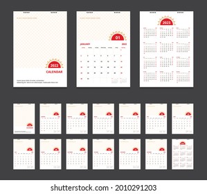 2022 calendar. Set desk calendar for template corporate design. Week start on Sunday.