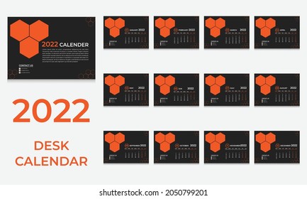 2022 calendar with simple design. vector of calendar 2022.corporate desk calendar ready to print. week start on Monday. Sunday as weekend. good for daily log, business, timetable, planner, etc. 