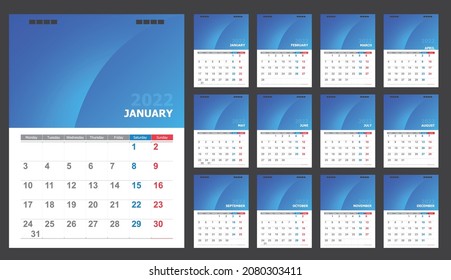 calendario 2022 con un diseño sencillo. vector de calendario 2022.corporate desk calendar listo para imprimir.