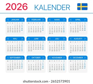 Calendário 2022 - versão em língua sueca - Modelo Vetor