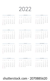 2022 calendar template in classic strict style. Monthly calendar individual schedule minimalism restrained design for business notebook. Week starts on sunday