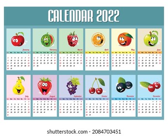 2022 calendar template cute kids icons sketch
