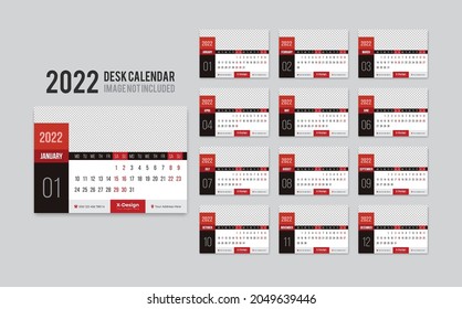 2022 Calendar template, Desk calendar, Creative desk calendar 2022 set of 12 months desk calendar template design