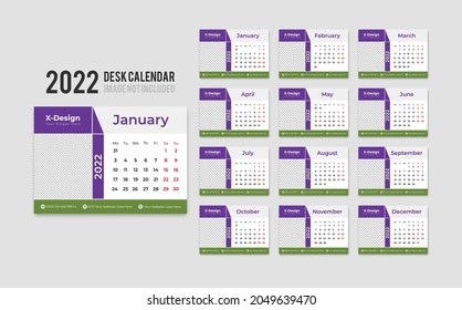 Plantilla de calendario 2022, calendario de escritorio, calendario creativo de escritorio 2022 conjunto de diseño de plantilla de calendario de escritorio de 12 meses