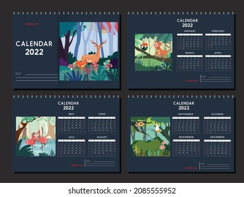 plantilla de calendario 2022 elegante diseño oscuro naturaleza clásica