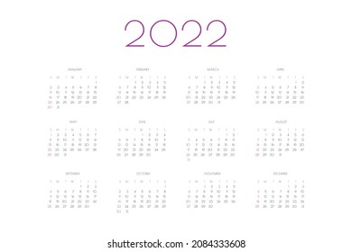 Plantilla de calendario 2022 planificador individual de estilo clásico minimalista. La semana comienza el domingo