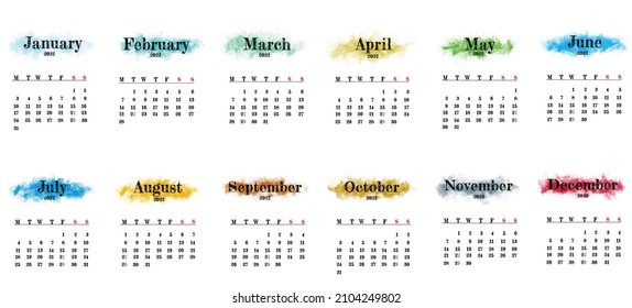 2022 calendar template minimalistic design