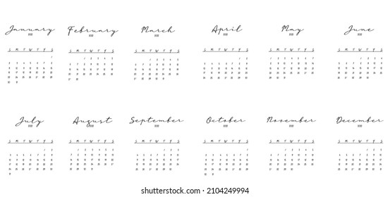 2022 calendar template minimalistic design
