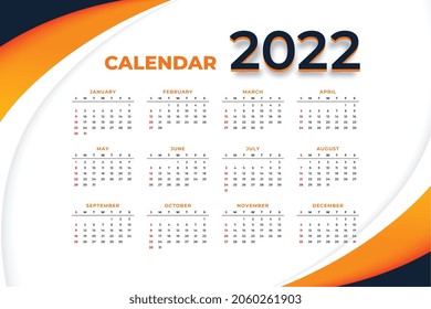 2022 calendar template in modern design style