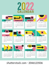 2022 calendar template with retro design. Vector illustration.	