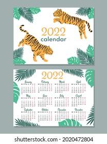 2022 calendar template. Calendar  with symbol year, tiger. Week starts on Monday. 