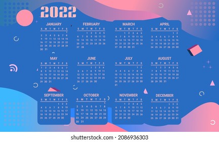 2022 calendar template with trendy and modern background. print-ready and corporate wall calendars. good for daily log, business, schedule, planner, etc.