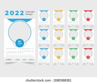 2022 Calendar Template, Wall Calendar Design 2022 Vector, Wall Calendar Design
