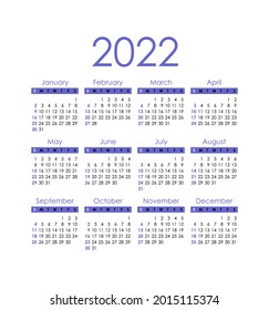 2022 Calendar template. Week Start Sunday. Calendar design in black and white, holidays in colors. Vector