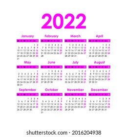 Plantilla de calendario 2022. La semana empieza el lunes. Diseño de calendario en blanco y negro, vacaciones en colores. Vector