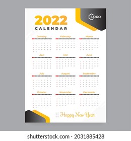 2022 calendar template with white background