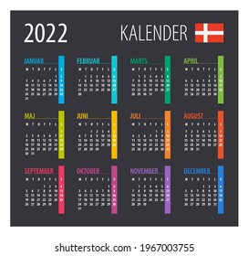 2022 Kalender - Vektorgrafik. Vorlage. Geh nach oben. dänische Fassung