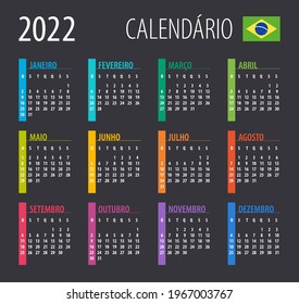 2022 Calendar - vector illustration. Template. Mock up. Brazilian version