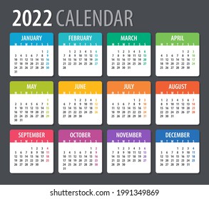 2022 Calendar - vector illustration. Week starts on Monday