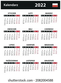 2022 Calendar - vector stock illustration. Poland, Polish version