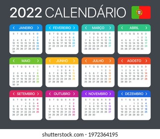 2022 Calendar - vector template graphic illustration - Portuguese version