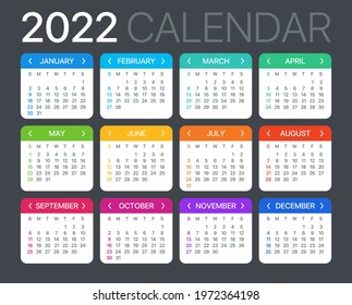 2022 Calendar - vector template graphic illustration - Monday to Sunday