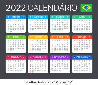 2022 Calendar - vector template graphic illustration - Brazilian version