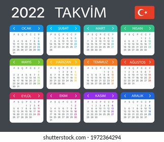 2022 Calendar - vector template graphic illustration - Turkish version