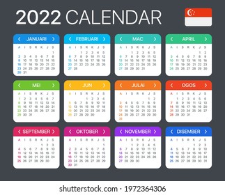 2022 Calendar - vector template graphic illustration - Singaporean version
