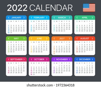 2022 Calendar - vector template graphic illustration - United States version