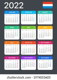 2022 Calendar - vector template graphic illustration - Netherlands version