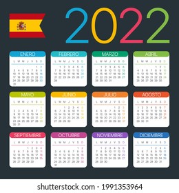 2022 Calendar - vector template graphic illustration - Spanish Version. Translation: Calendar. Names of Months. Names of Days. January, February, March, April, May, June, July, August, September