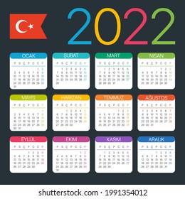 2022 Calendar - vector template graphic illustration - Turkish version. Translation: Calendar. Names of Months. Names of Days. January, February, March, April, May, June, July, August, September
