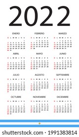 2022 Calendar - vector template graphic illustration - Argentinian version. Translation: Calendar. Names of Months. Names of Days. January, February, March, April, May, June, July, August, September